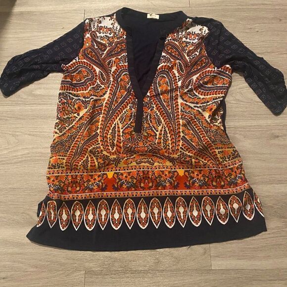 Anthropologie Tiny 3/4 sleeve multicolored v neck blouse size small - Picture 1 of 9